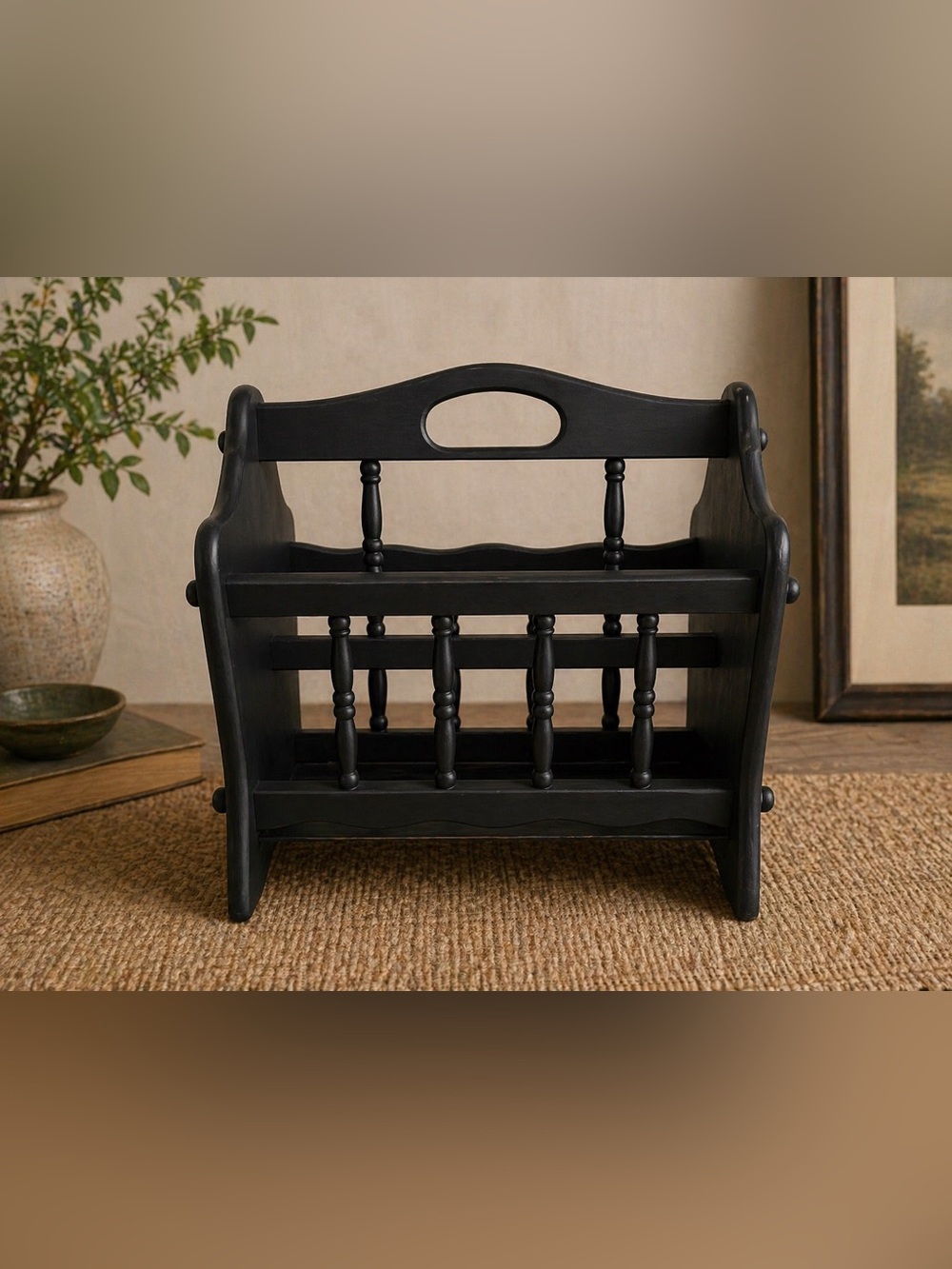 Black vintage Wooden Magazine Rack